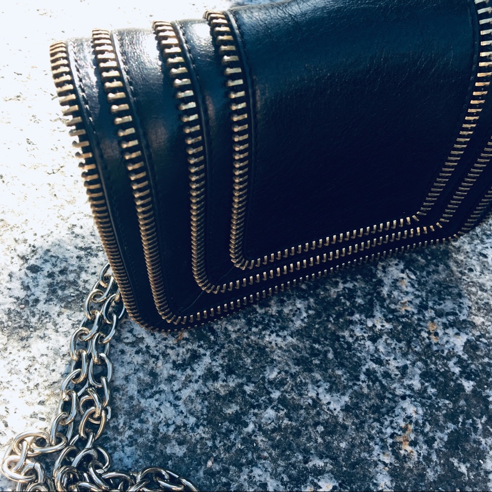 Via Spiga Black and Brass Ladyzip Bag